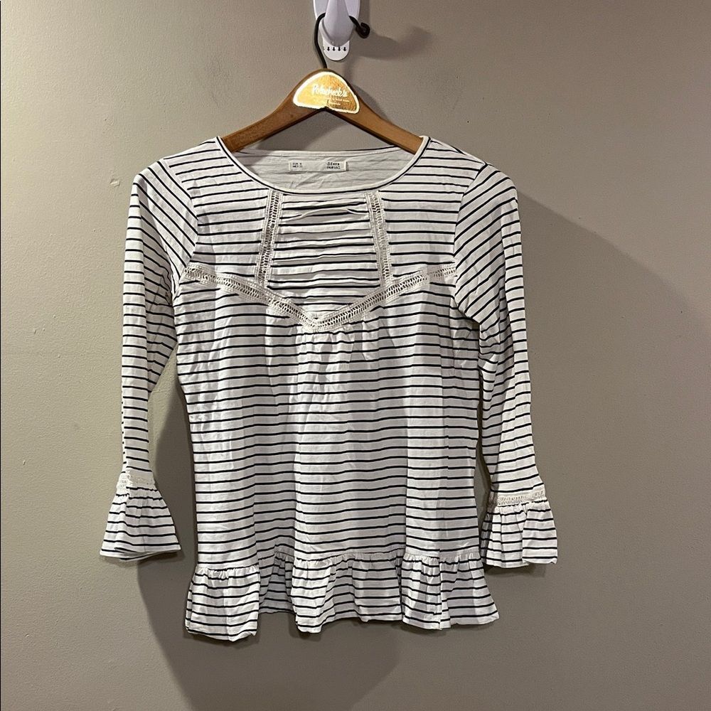 Elegant Striped Long Sleeve Top with Ruffle Details
